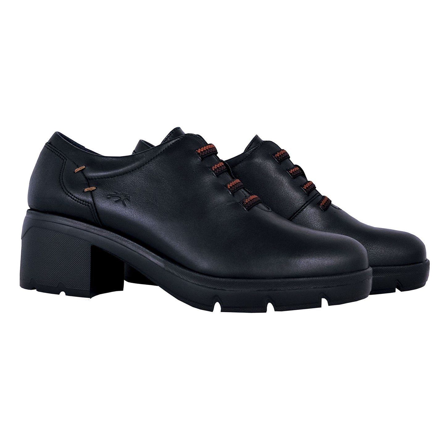 Fluchos Fugaz: Women's Black Leather Heeled Shoes F2115