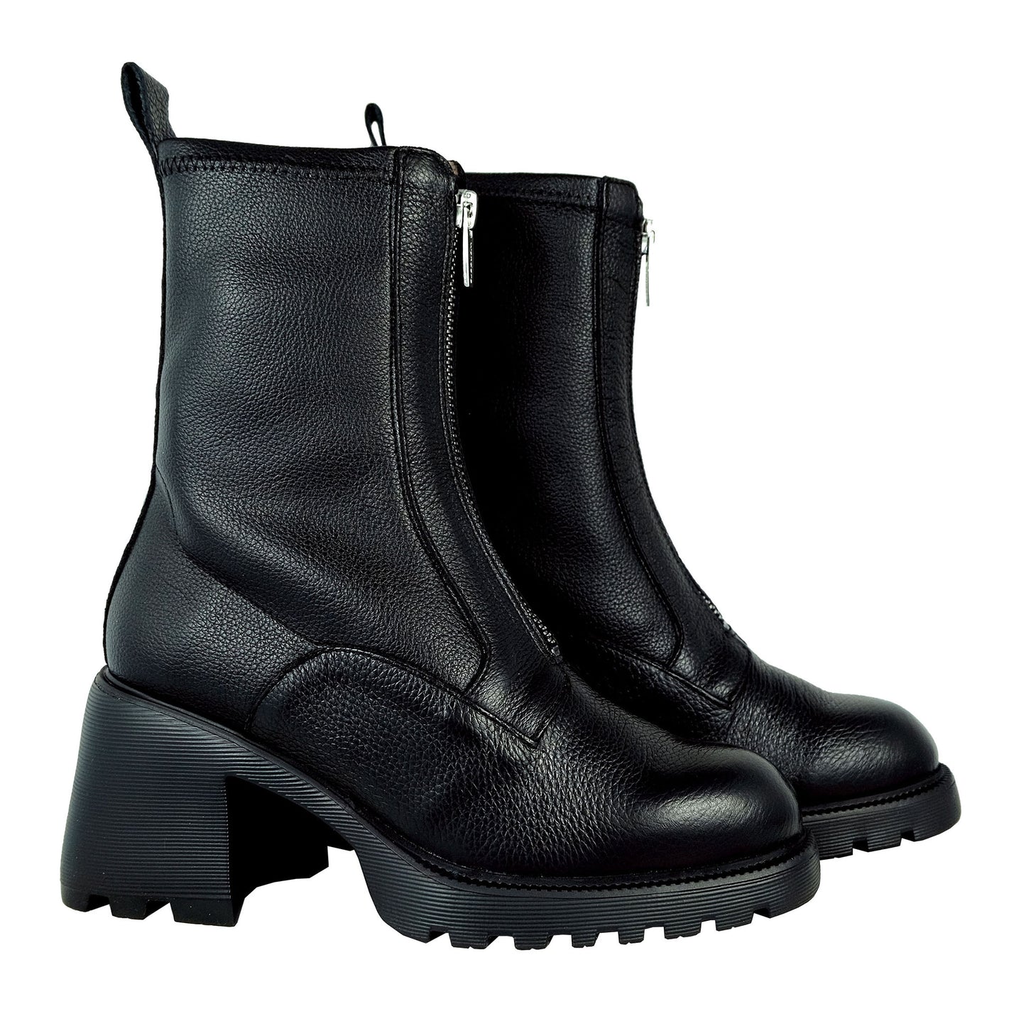 Wonders: Women's Black Leather Block Heel Boots G-6701