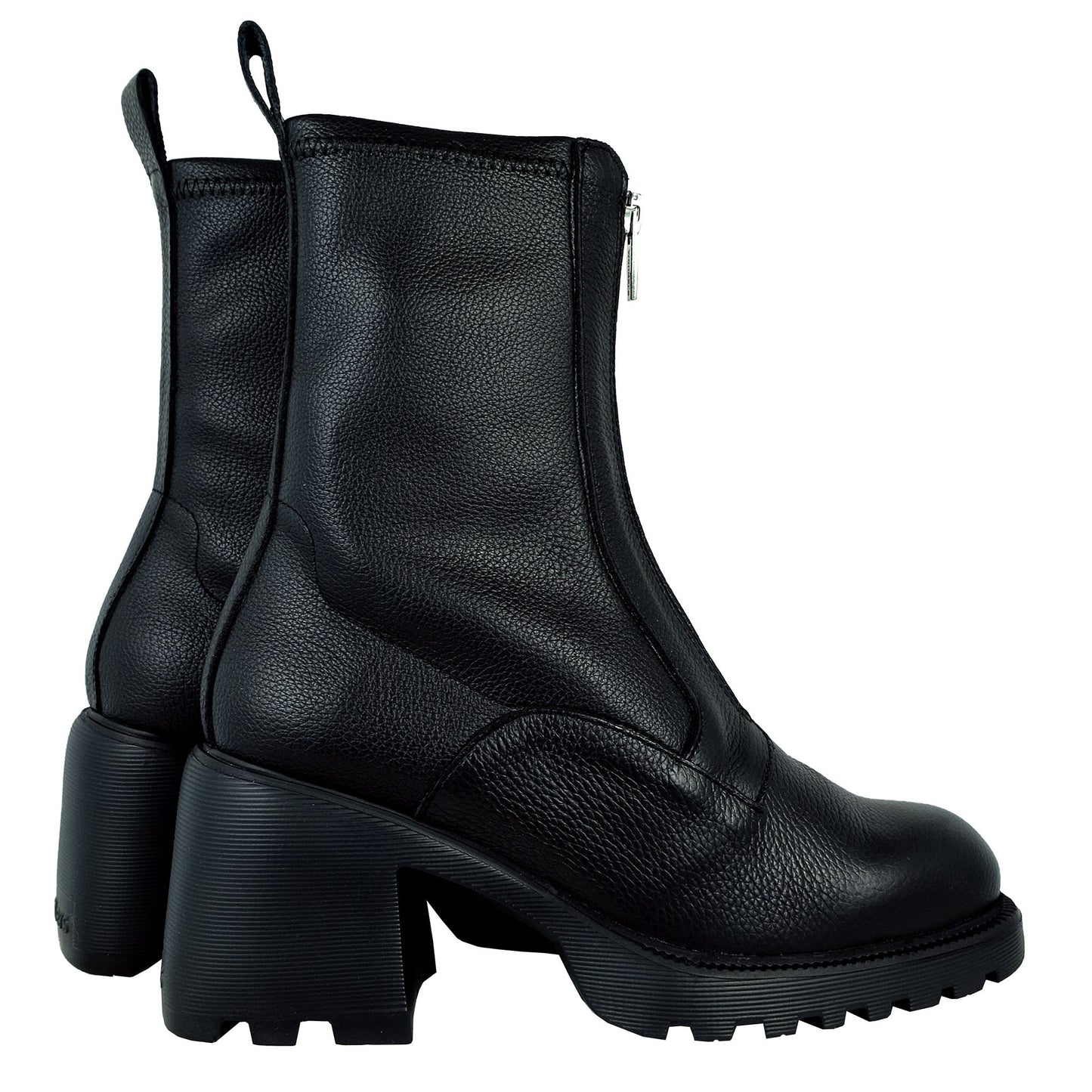 Wonders: Women's Black Leather Block Heel Boots G-6701