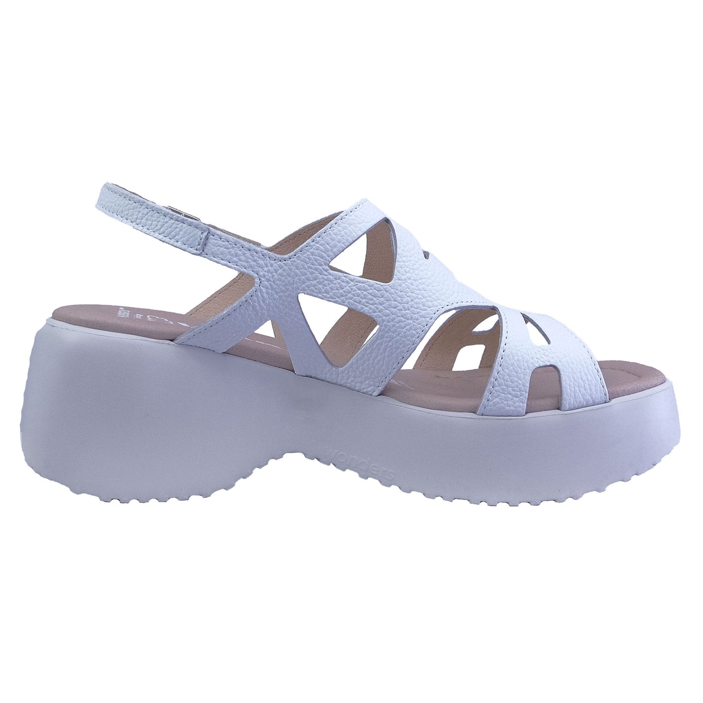 Wonders: Women's Platform Sandals White Leather D-9702