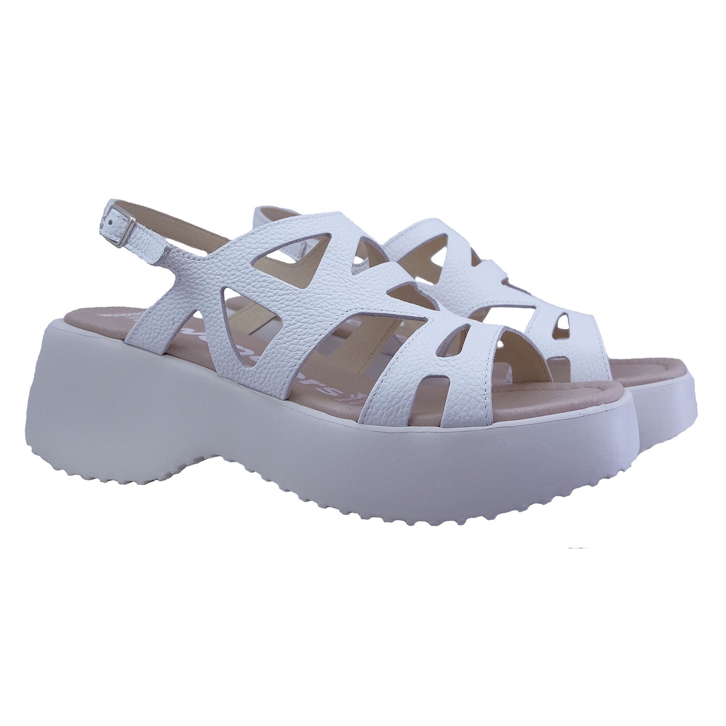 Wonders: Women's Platform Sandals White Leather D-9702