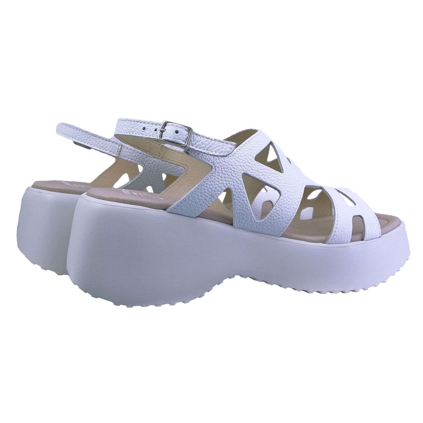 Wonders: Women's Platform Sandals White Leather D-9702