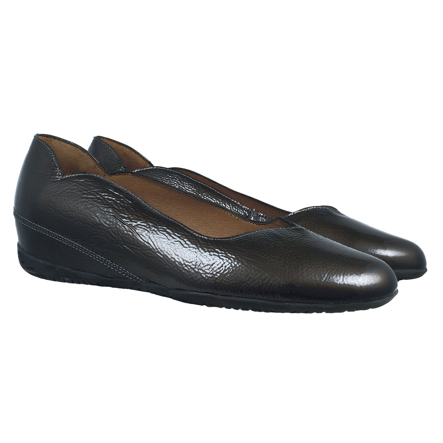 Wonders: Women's Grey Patent Leather Wedge Mary Janes A-1112
