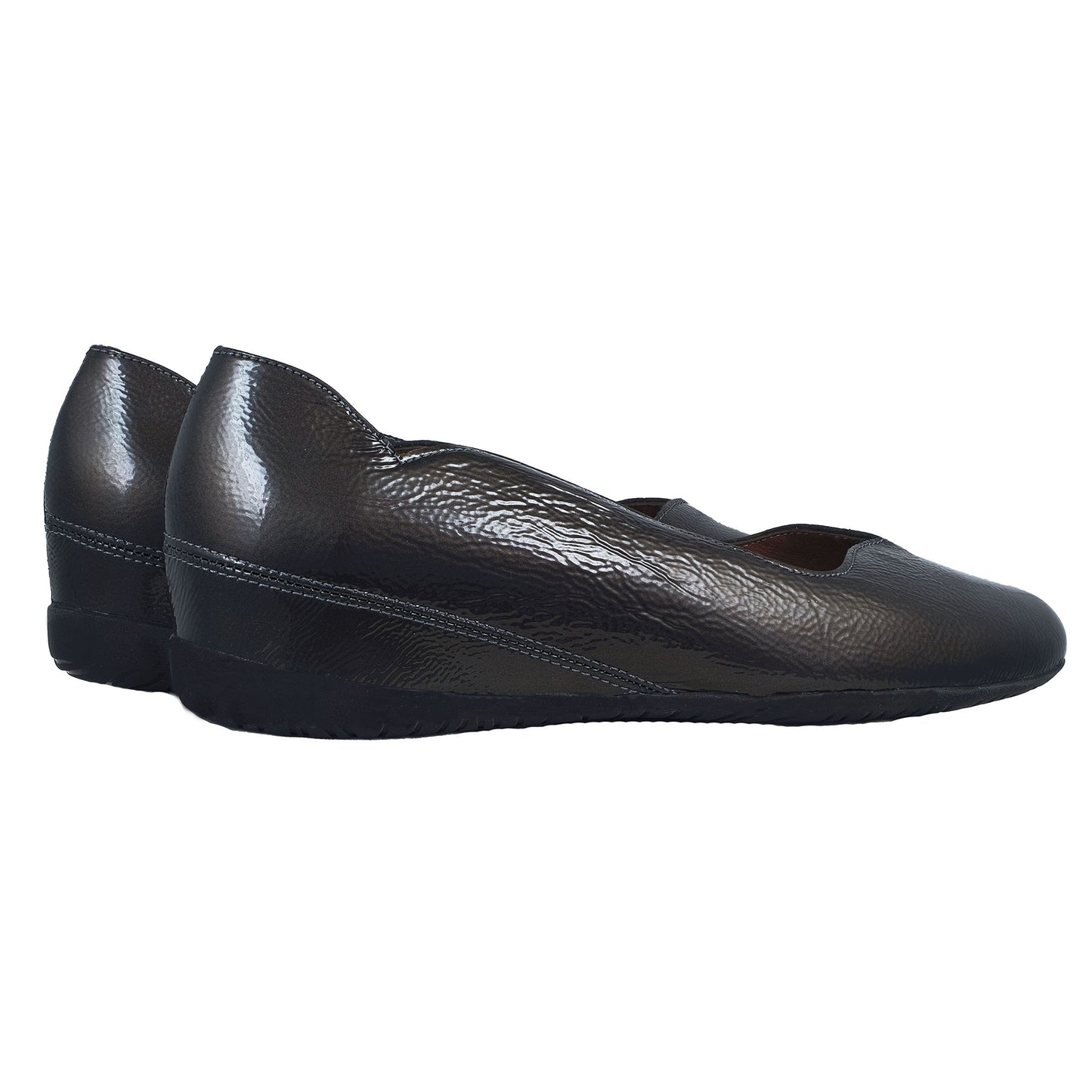 Wonders: Women's Grey Patent Leather Wedge Mary Janes A-1112