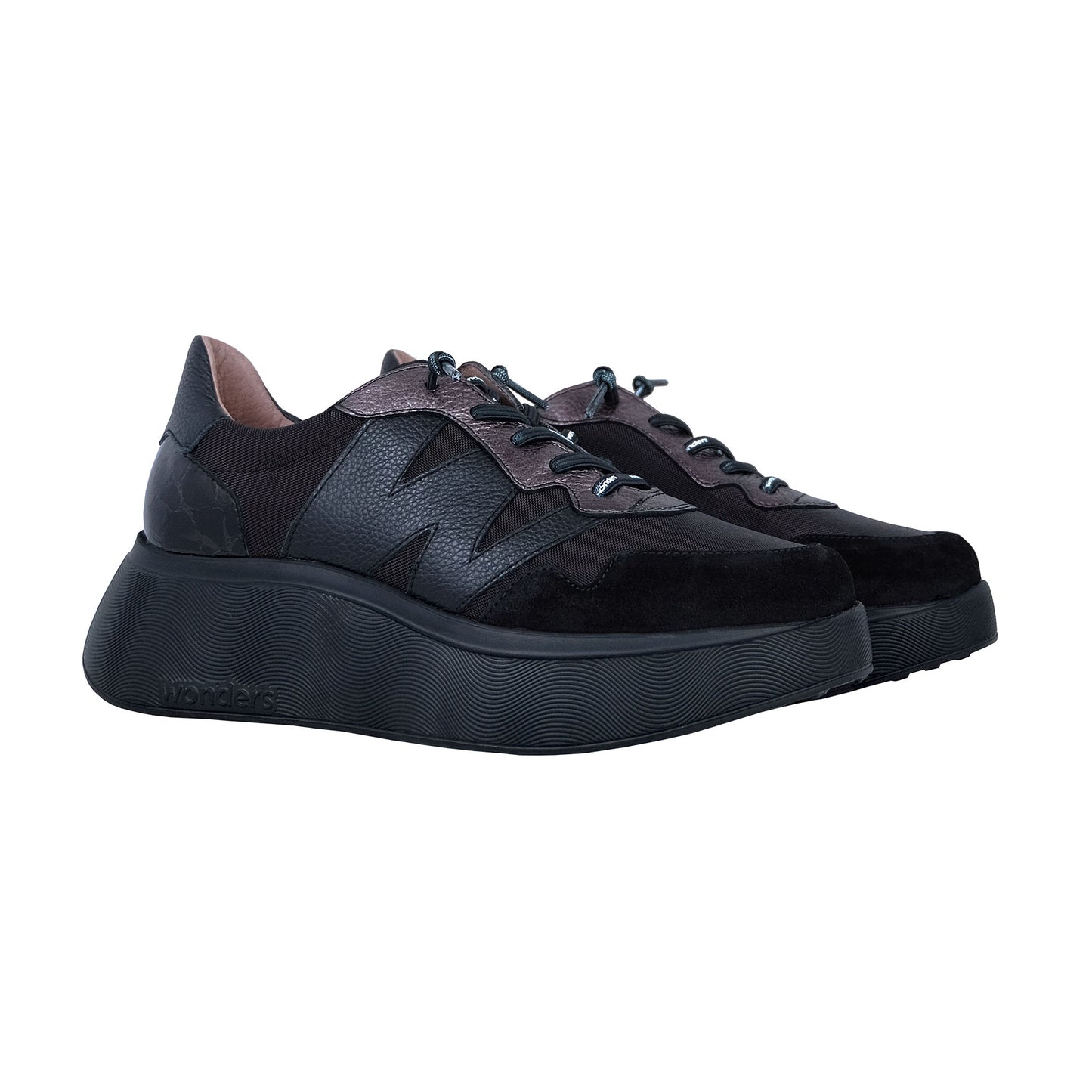Wonders Roma – Zapatillas Plataforma Mujer Piel Negro: A-3631