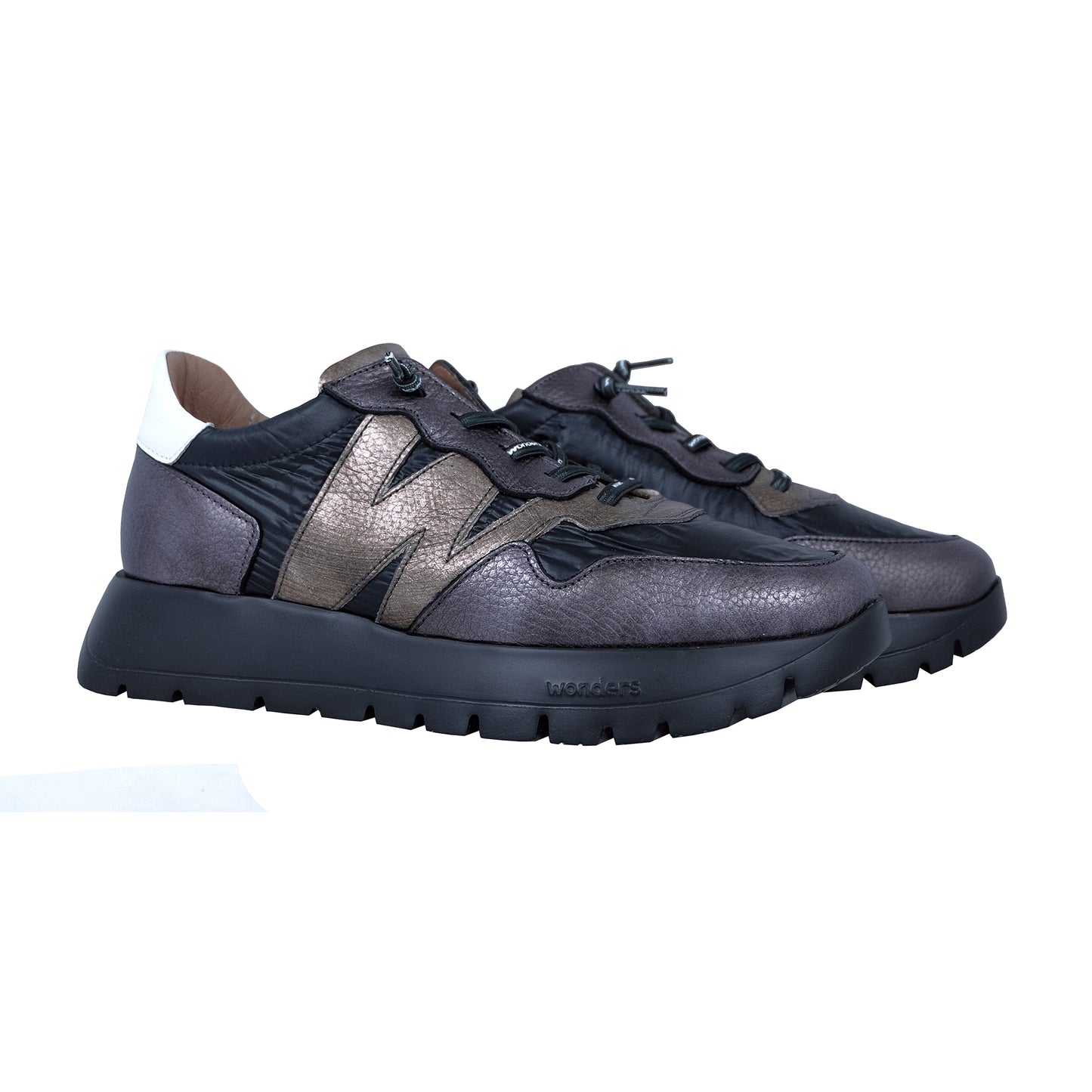 Wonders Odisei – Zapatillas Mujer Plataforma Negro/Plomo: A-2491