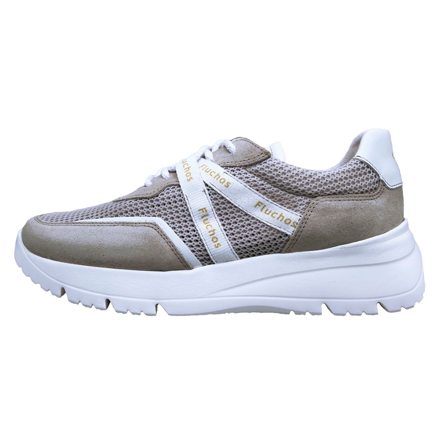 Fluchos Eira: Women's Lace-Up Sneakers in Beige Leather F1683