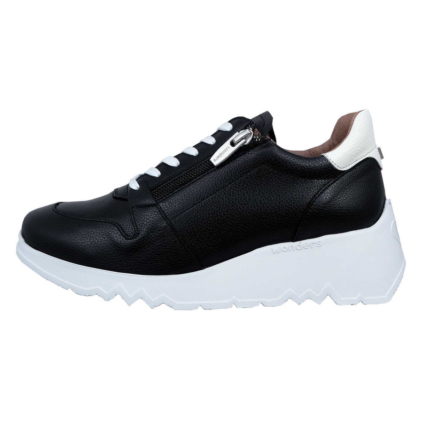 Wonders Wild: Women's Black Leather Sneakers E-6713