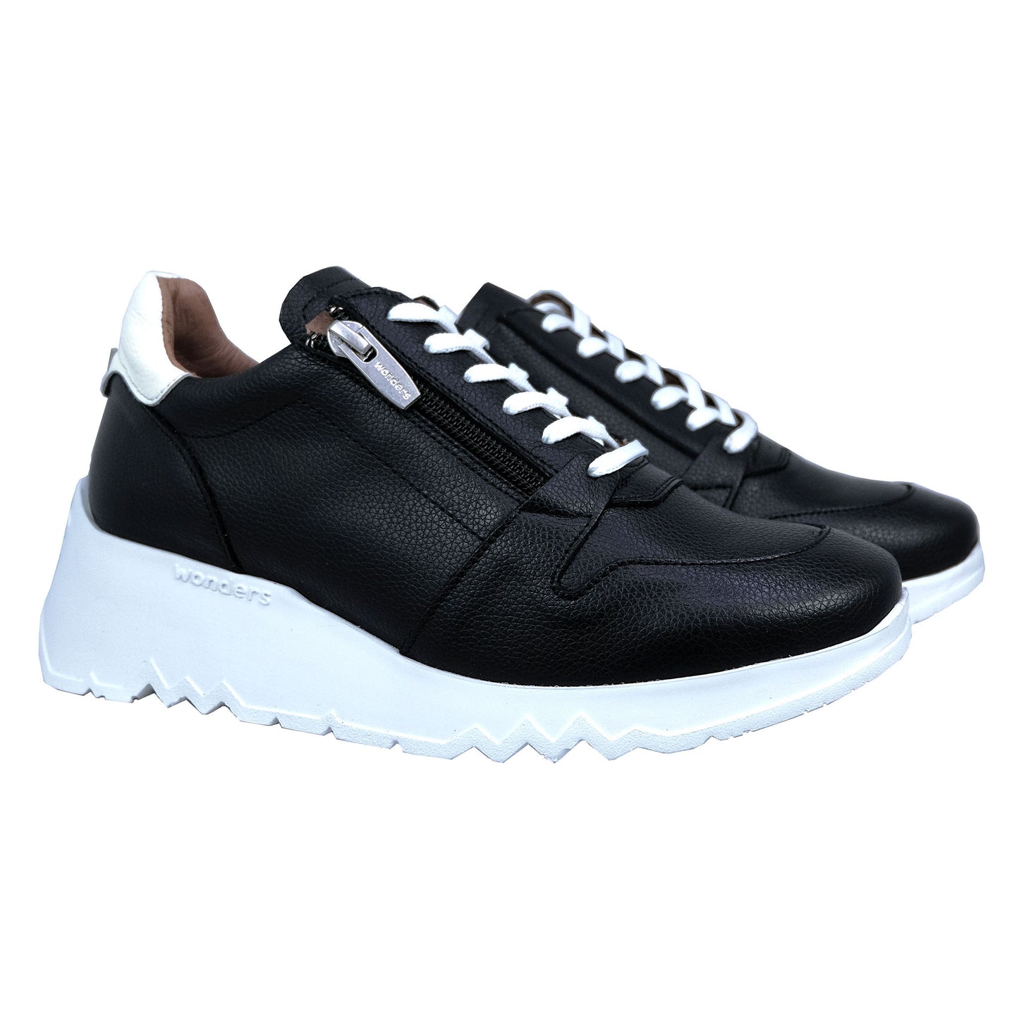 Wonders Wild: Women's Black Leather Sneakers E-6713