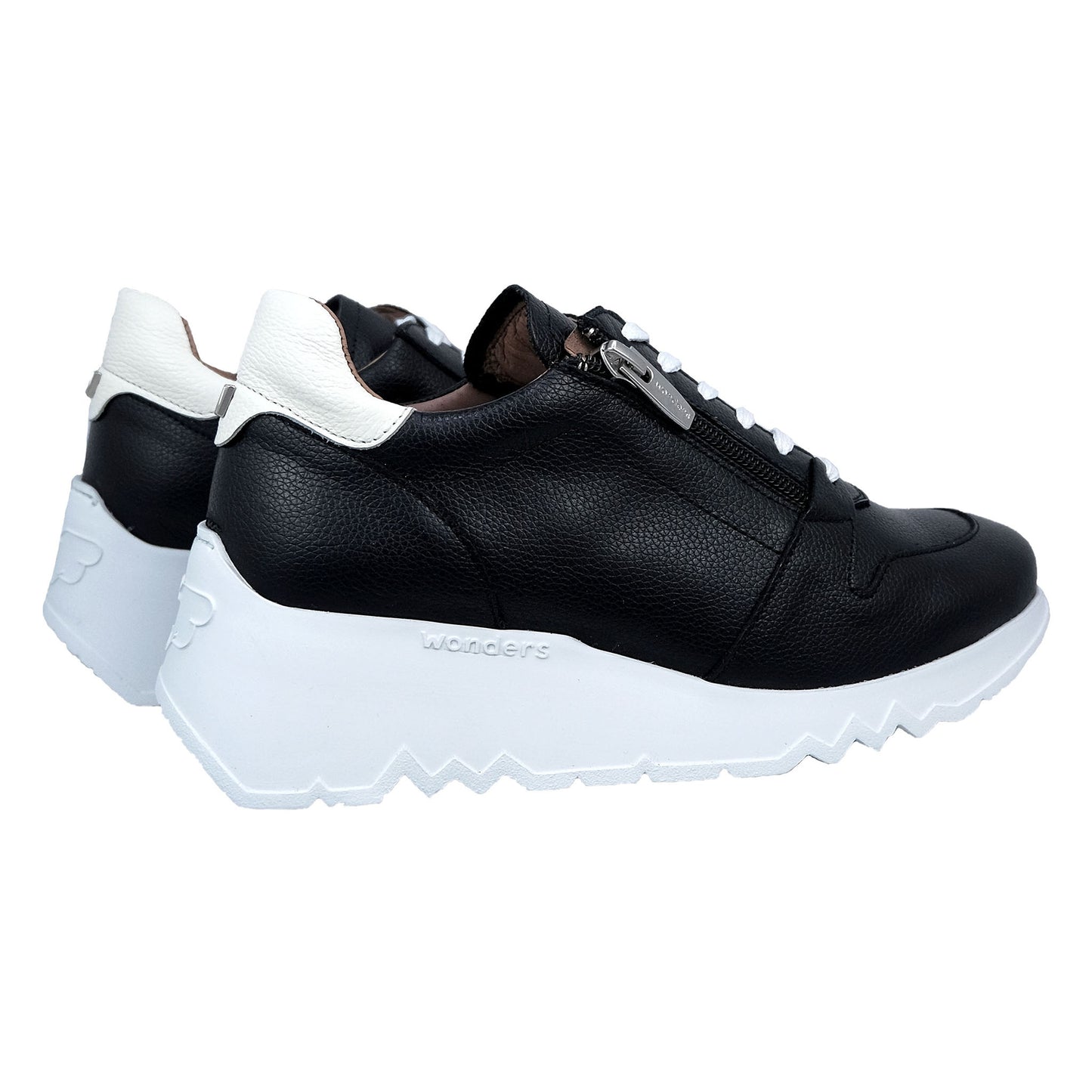 Wonders Wild: Women's Black Leather Sneakers E-6713