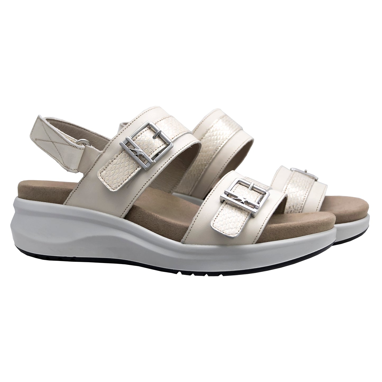 Fluchos Yagon: Women's Sandals with Removable Insoles in Beige Leather F1650