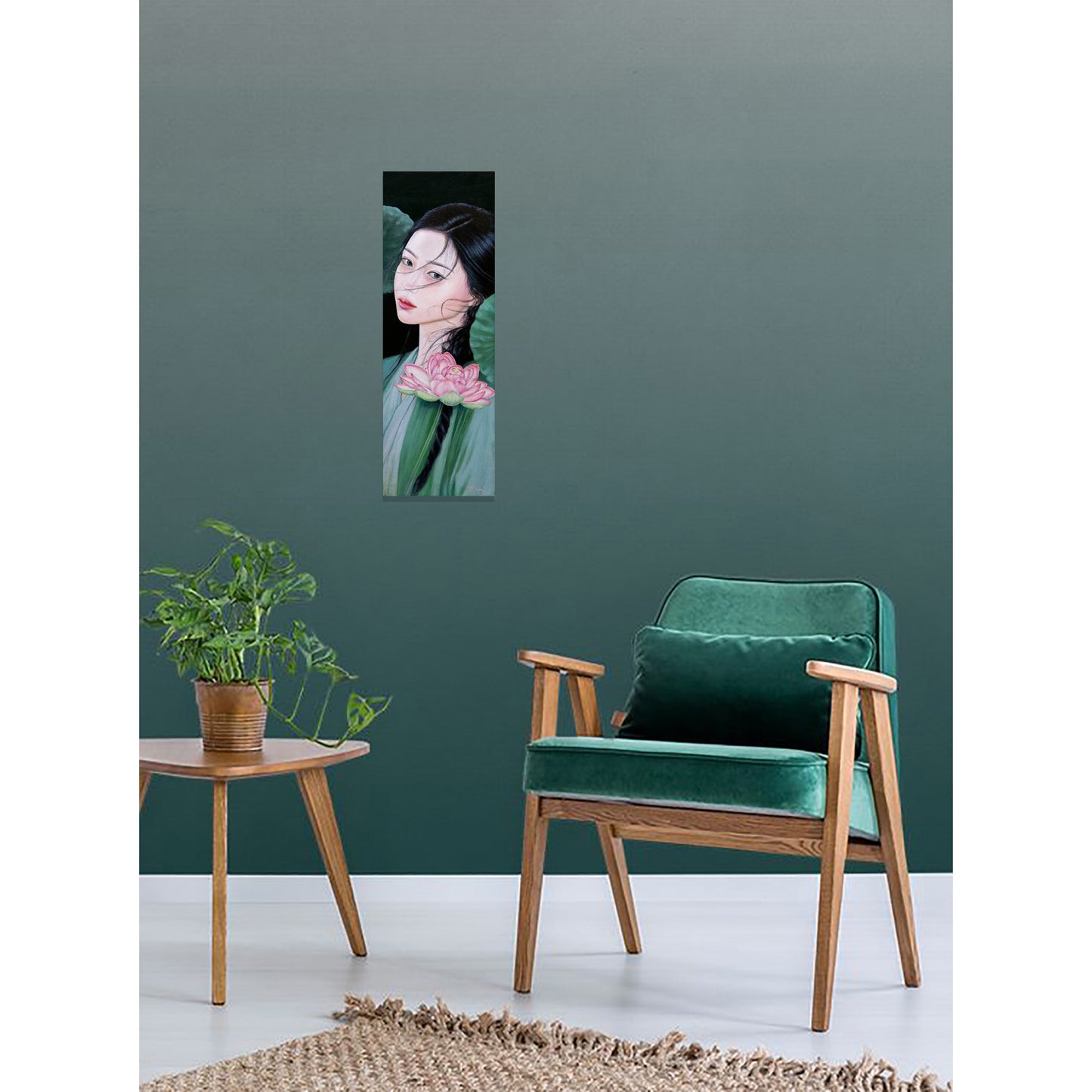 Anastasia Woron “The Guardian of the Lotus” – Óleo Original Firmado 60×20 cm (2026)