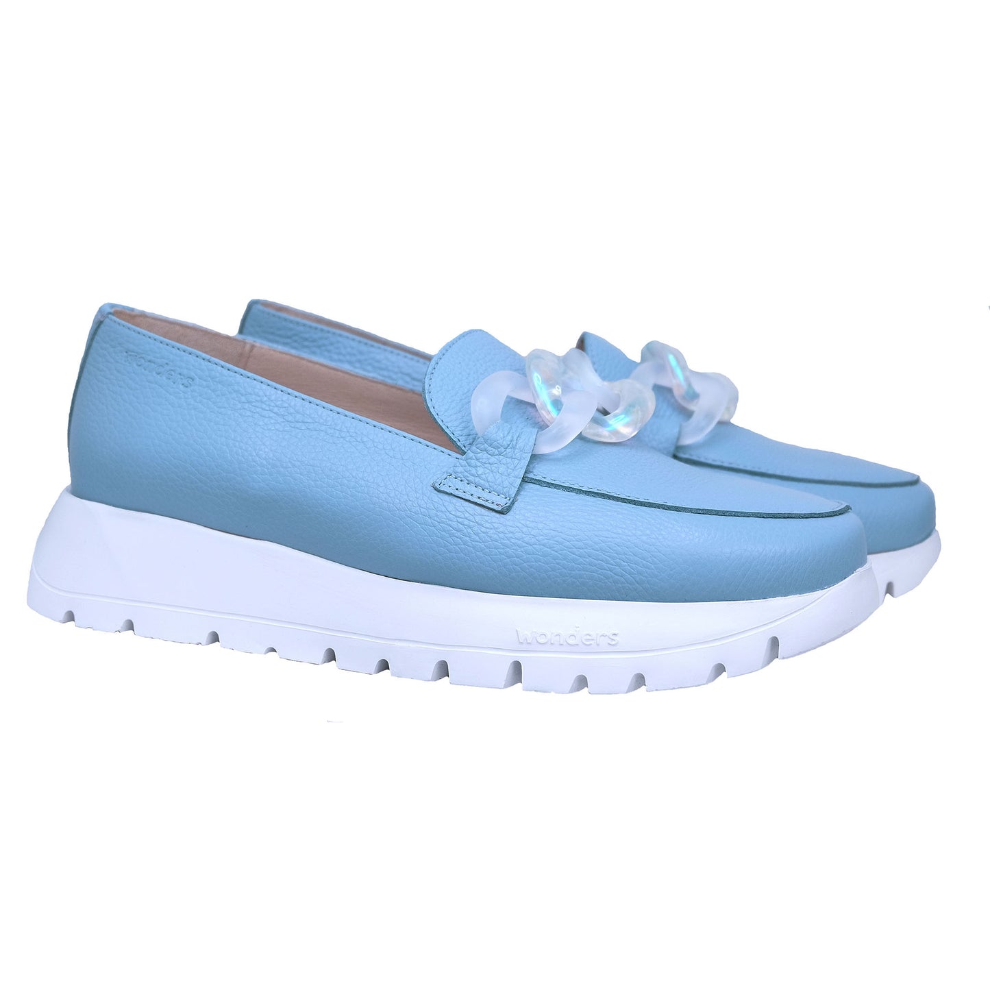 Wonders Rose: Women's Leather Platform Moccasin Blue A-2444
