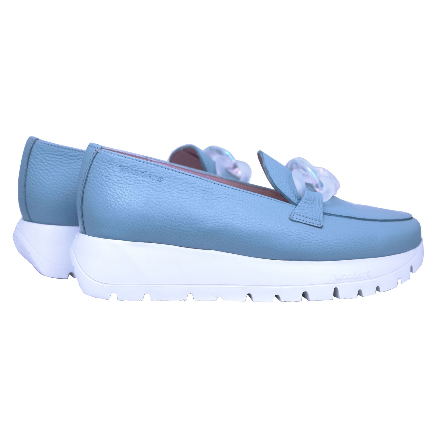 Wonders Rose: Women's Leather Platform Moccasin Blue A-2444