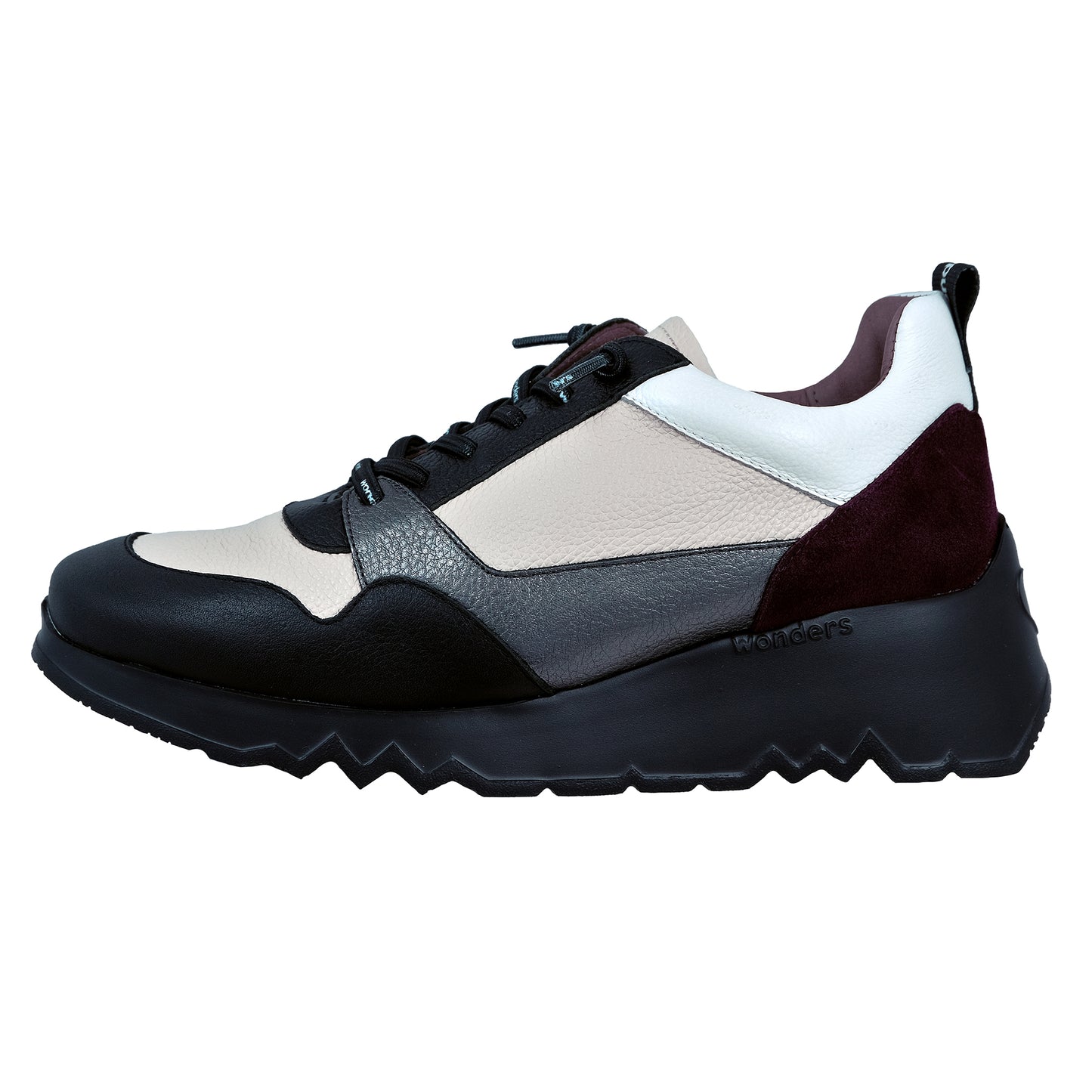 Wonders Suki: Casual Wedge Shoes Leather Lightweight Black Multicolor E-6730