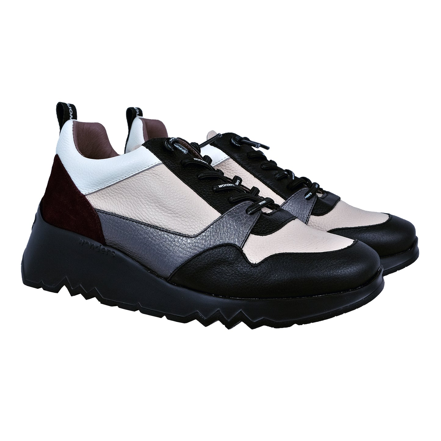 Wonders Suki: Casual Wedge Shoes Leather Lightweight Black Multicolor E-6730