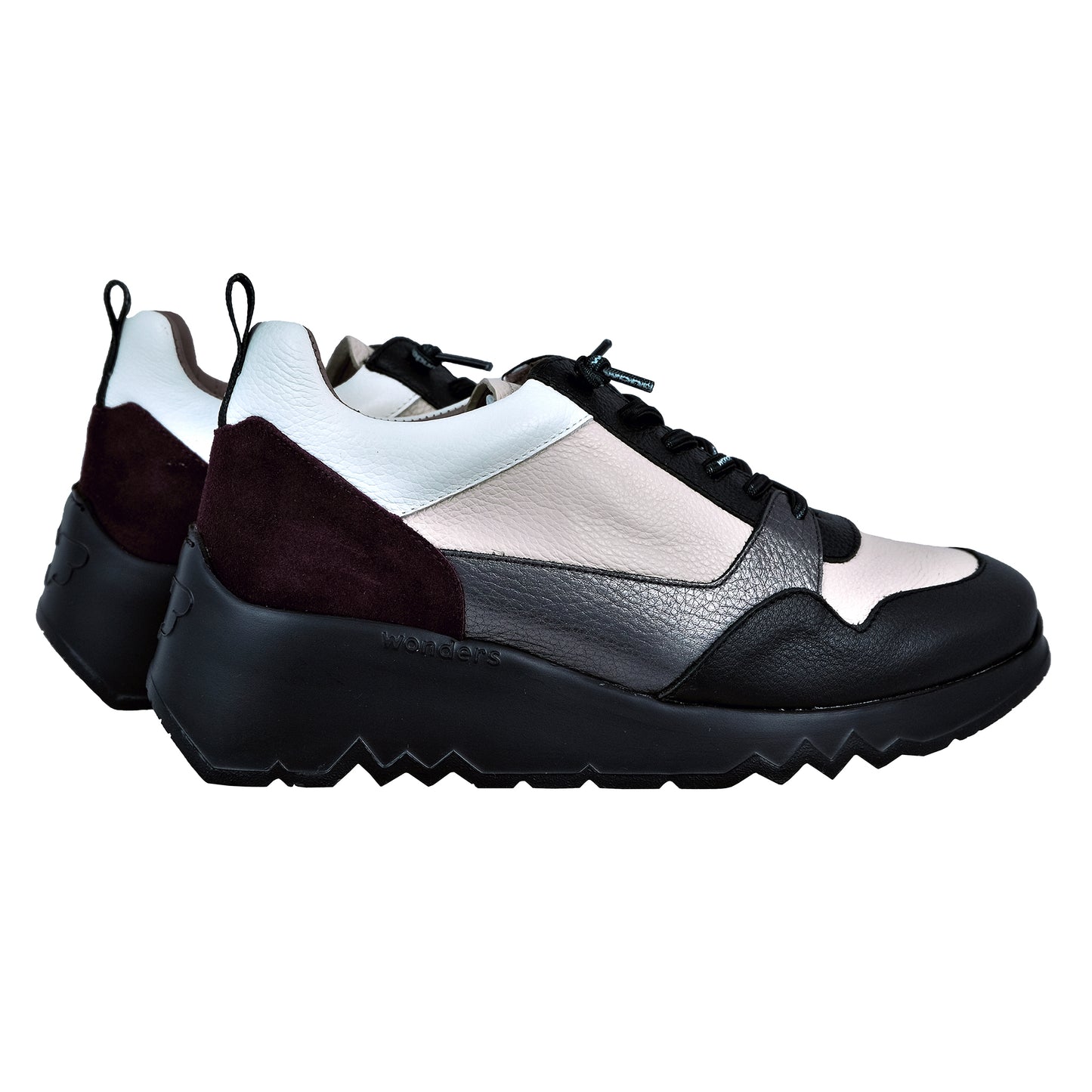 Wonders Suki: Casual Wedge Shoes Leather Lightweight Black Multicolor E-6730