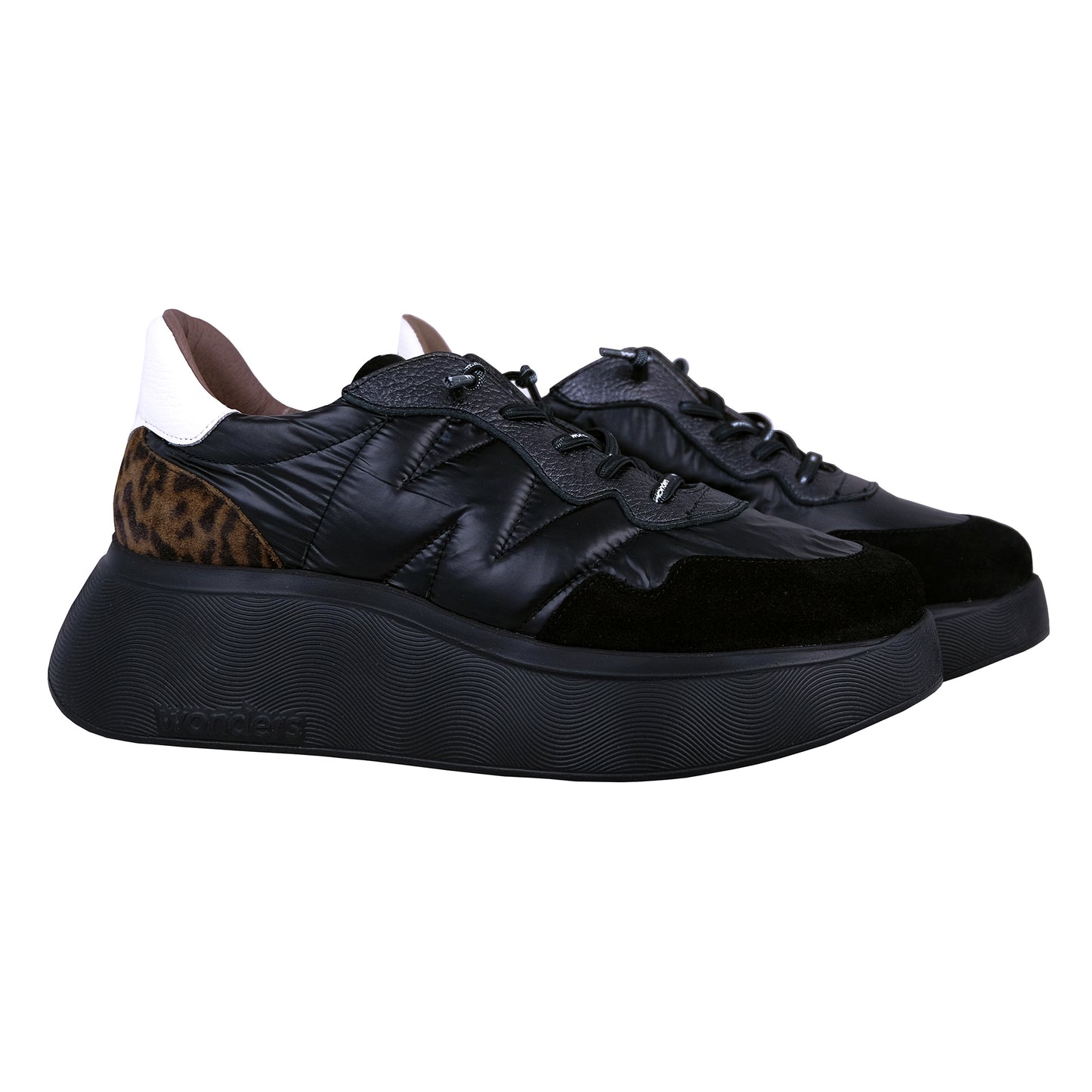 Wonders Roma: Women's Platform Shoes Black Leather A-3610