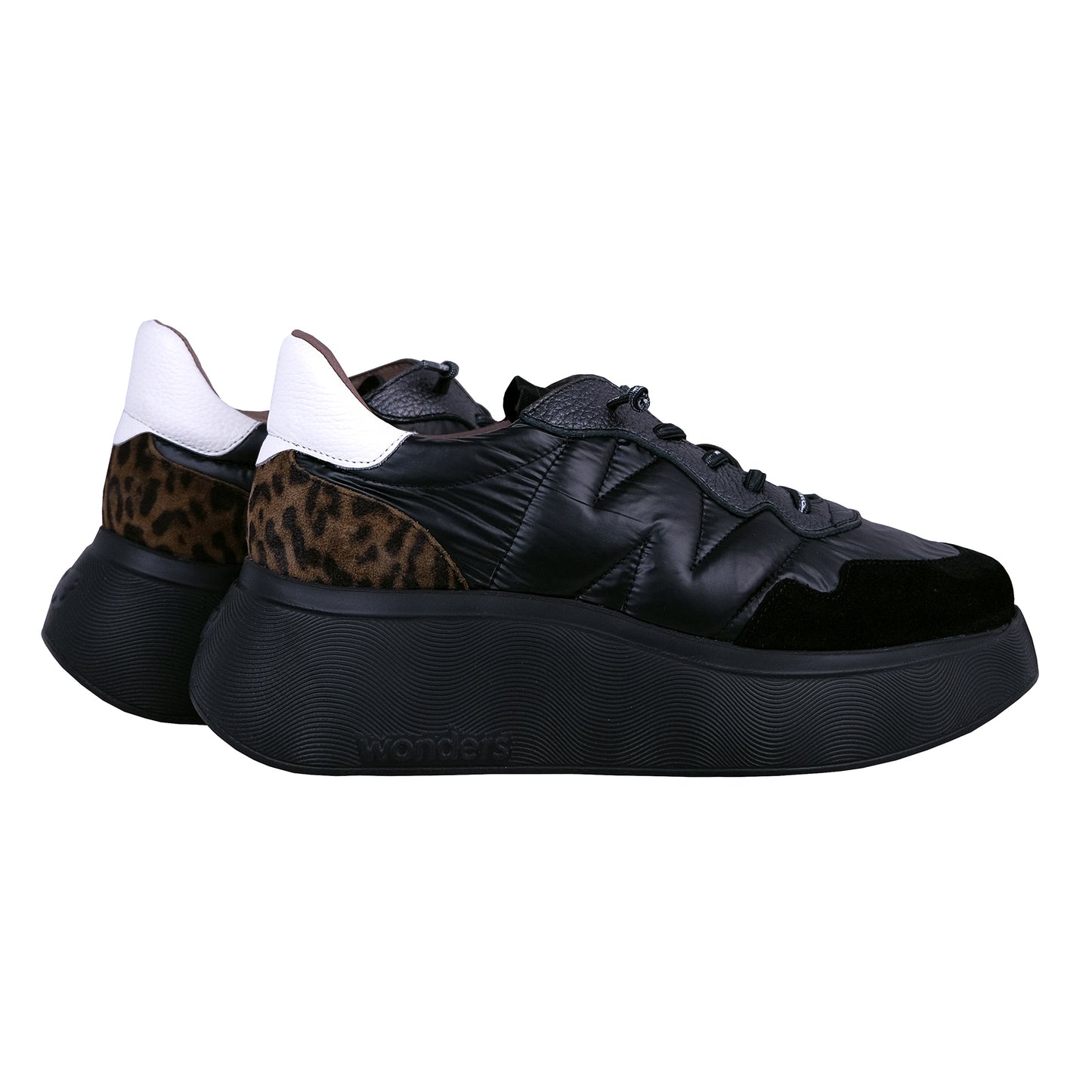 Wonders Roma: Women's Platform Shoes Black Leather A-3610