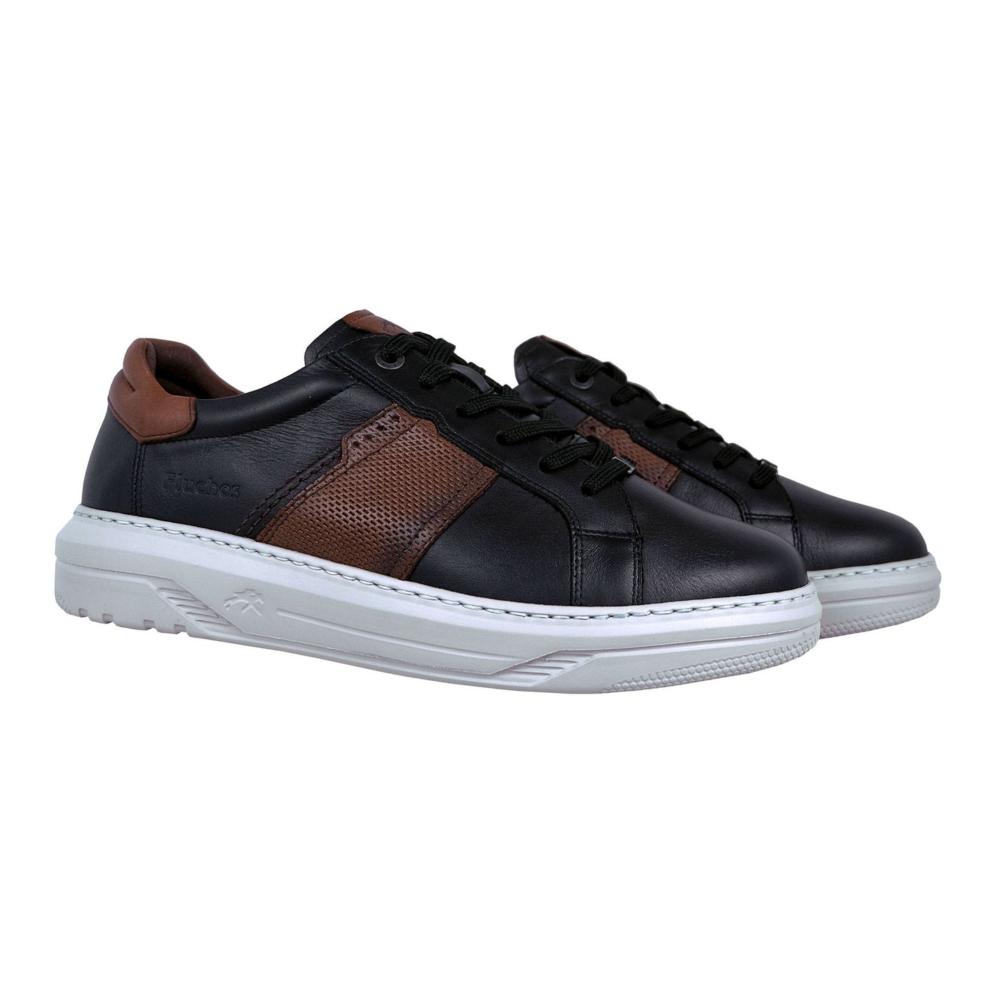 Fluchos Boston: Men's Black Leather Sneakers F2043