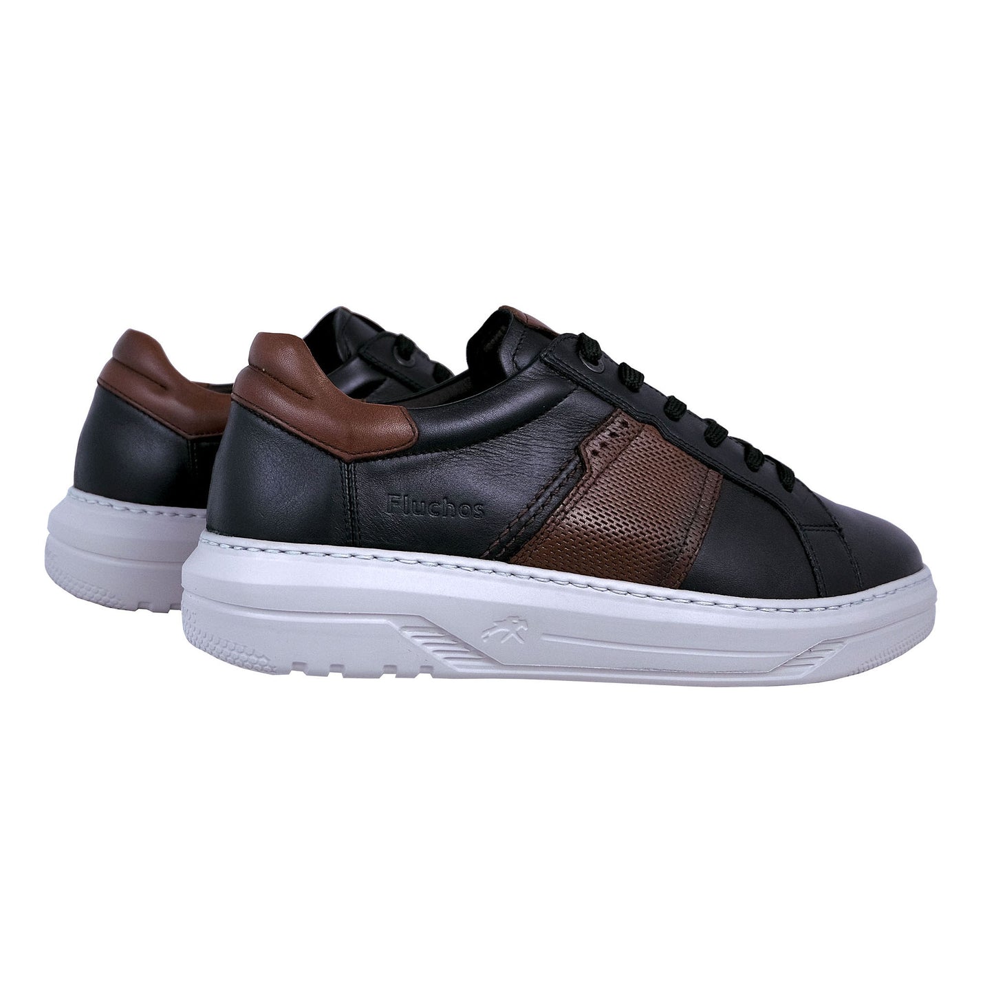 Fluchos Boston: Men's Black Leather Sneakers F2043