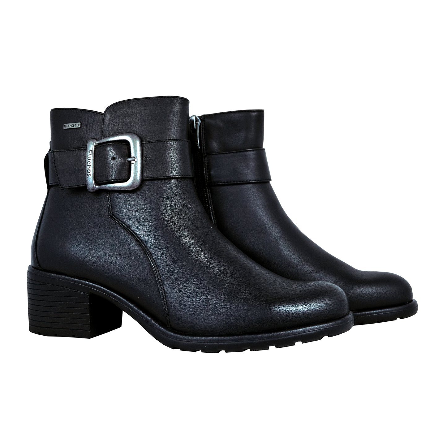 Fluchos Galit: Botines Para Mujer Con Tacón Piel Impermeables Negro Piel F2315