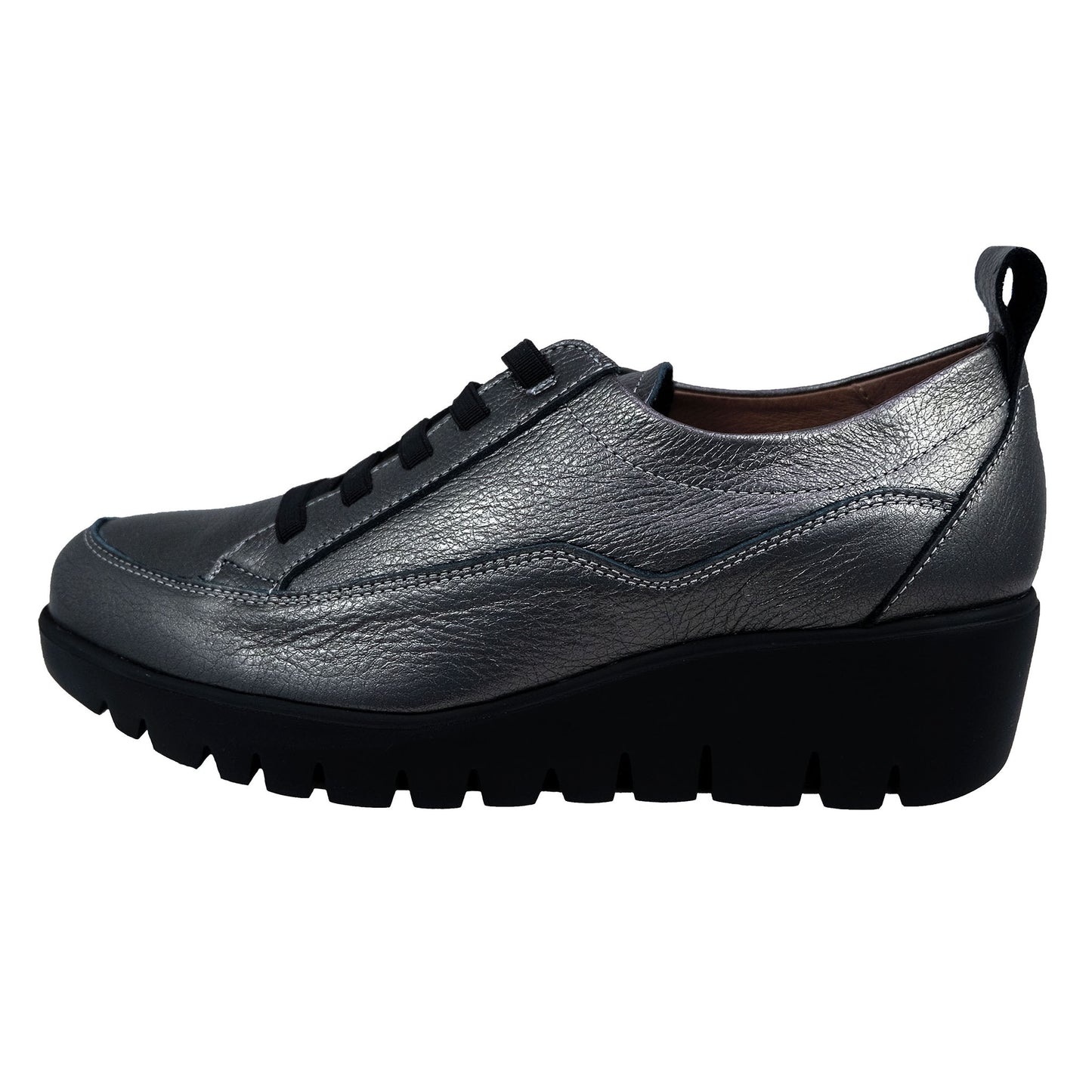 Wonders Wash : Chaussures de sport légères en cuir argenté pour femme C-33280