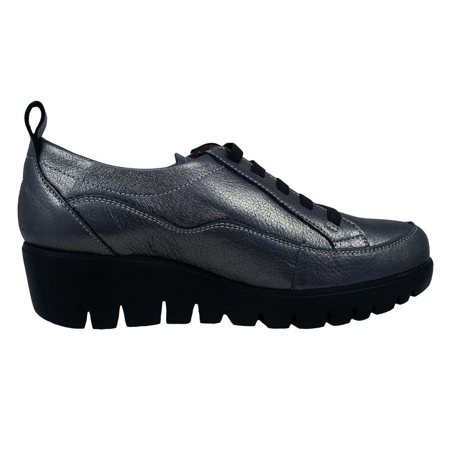 Wonders Wash : Chaussures de sport légères en cuir argenté pour femme C-33280