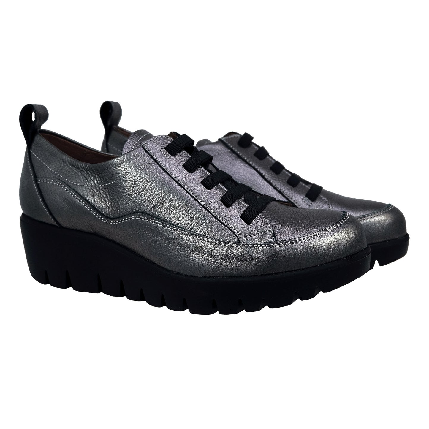 Wonders Wash : Chaussures de sport légères en cuir argenté pour femme C-33280