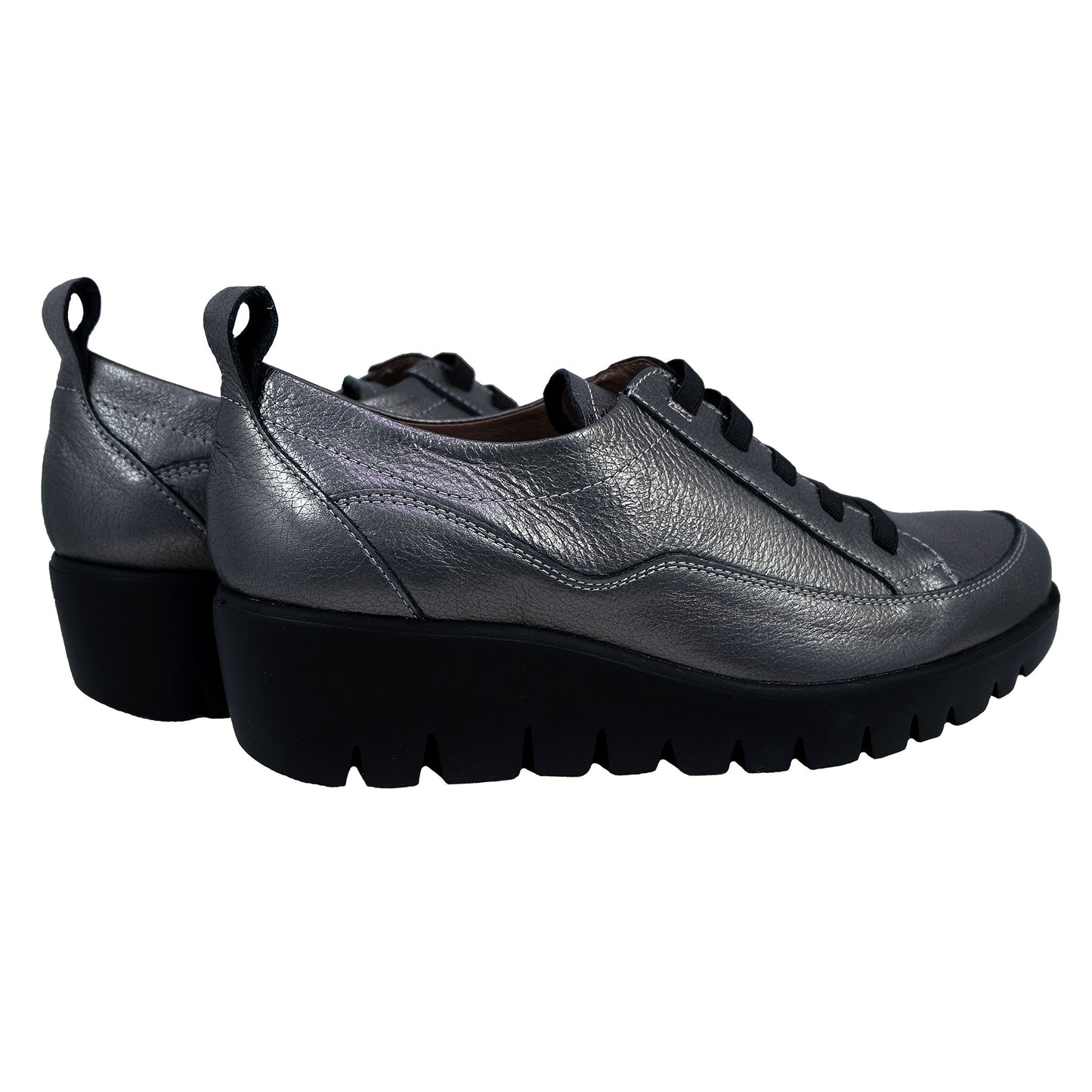 Wonders Wash : Chaussures de sport légères en cuir argenté pour femme C-33280