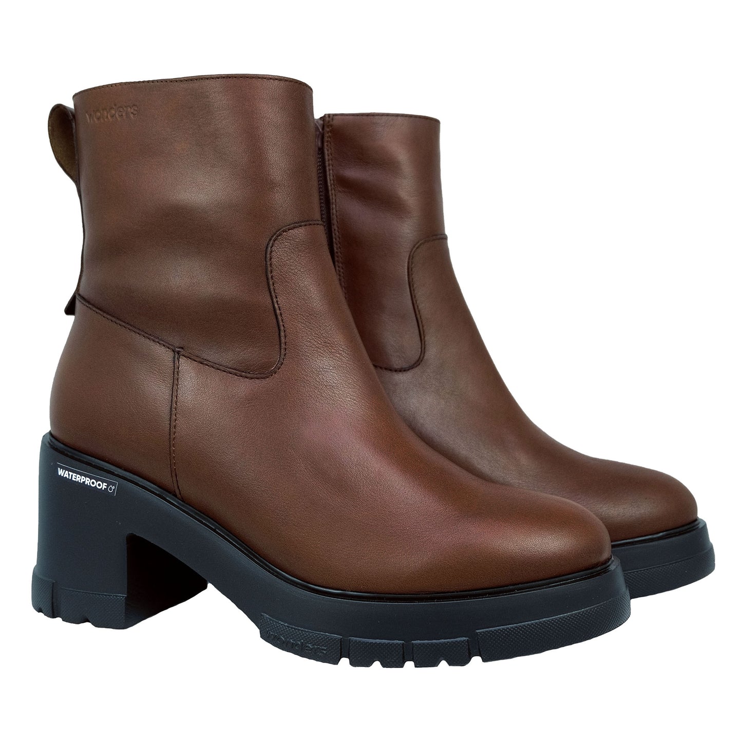 Wonders Wonderdry : Bottes à talons en cuir marron imperméables pour femme H-4434