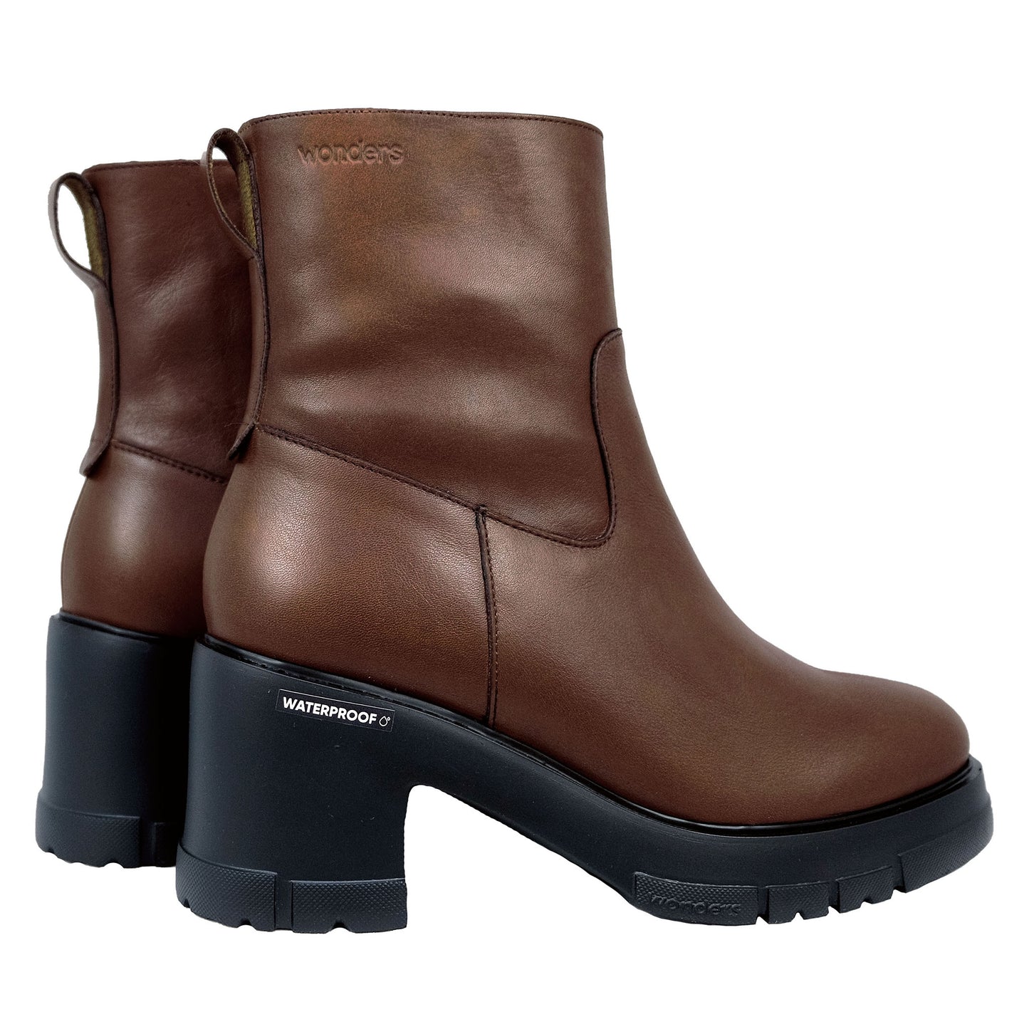 Wonders Wonderdry : Bottes à talons en cuir marron imperméables pour femme H-4434