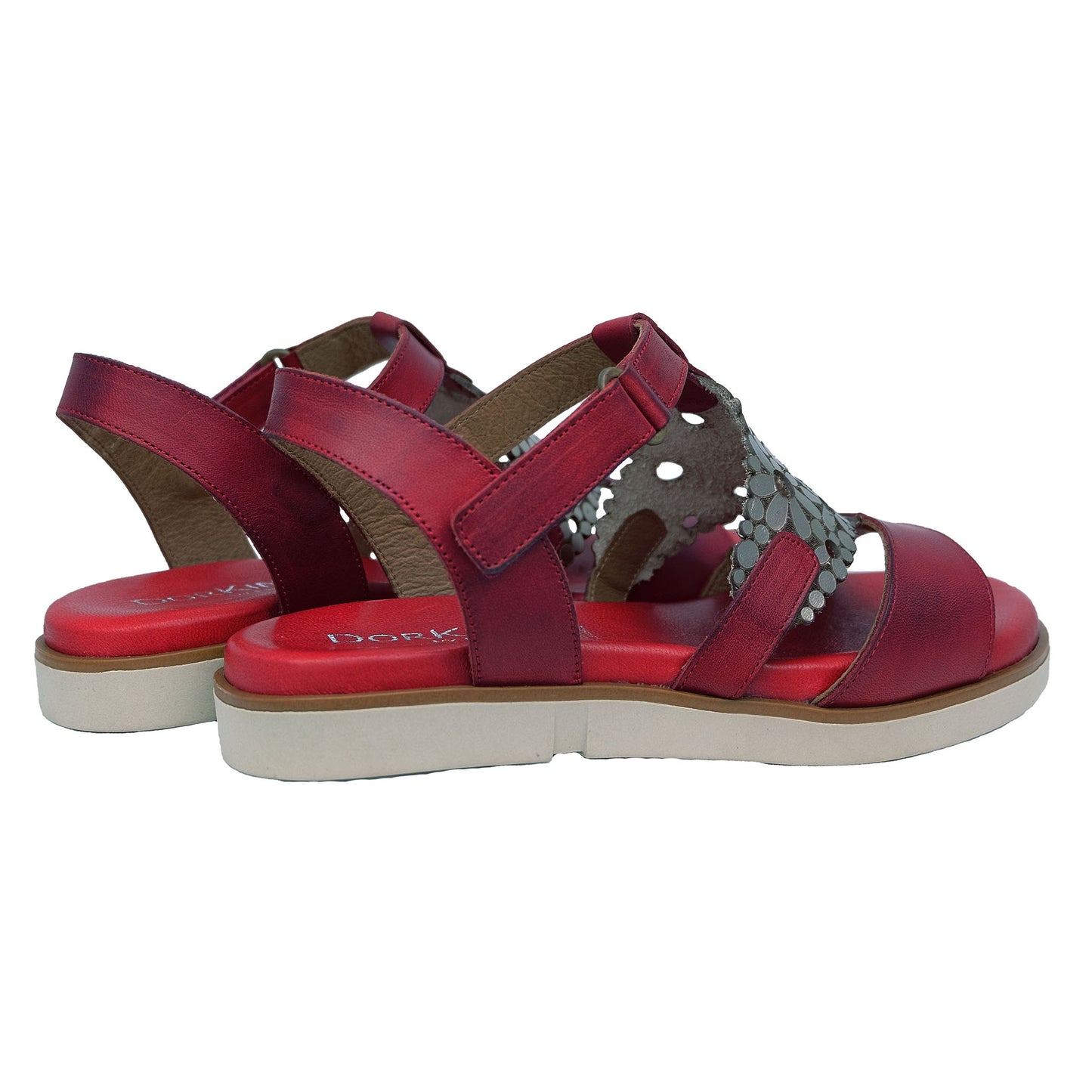 Dorking D8732 : Sandales en cuir noir pour femme, design rouge exclusif
