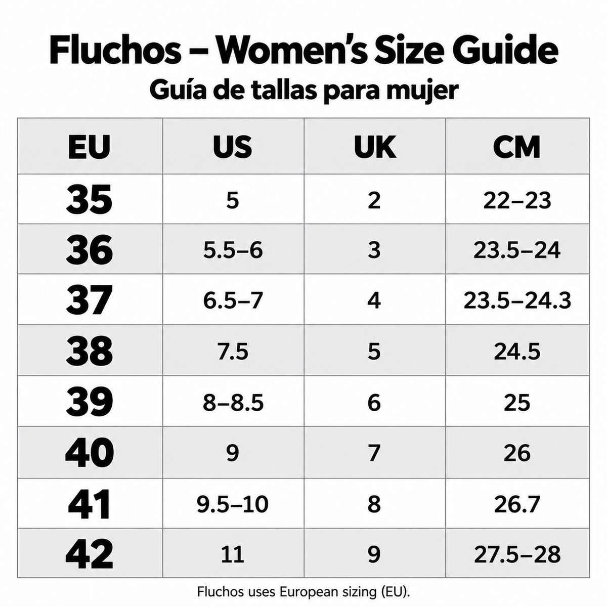 Guida alle taglie Fluchos donna