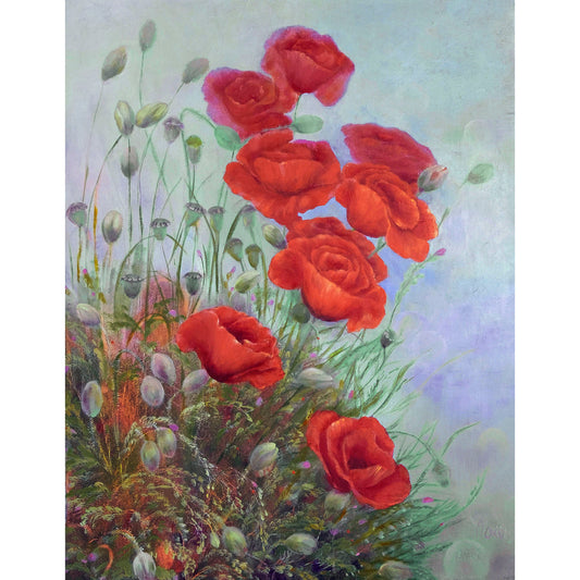 Anastasia Woron : « Champ de coquelicots » – Peinture à l'huile originale 35x27 cm (2019)