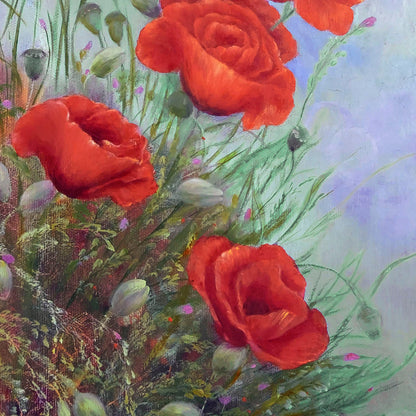 Anastasia Woron : « Champ de coquelicots » – Peinture à l'huile originale 35x27 cm (2019)