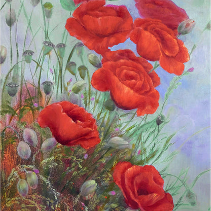 Anastasia Woron : « Champ de coquelicots » – Peinture à l'huile originale 35x27 cm (2019)