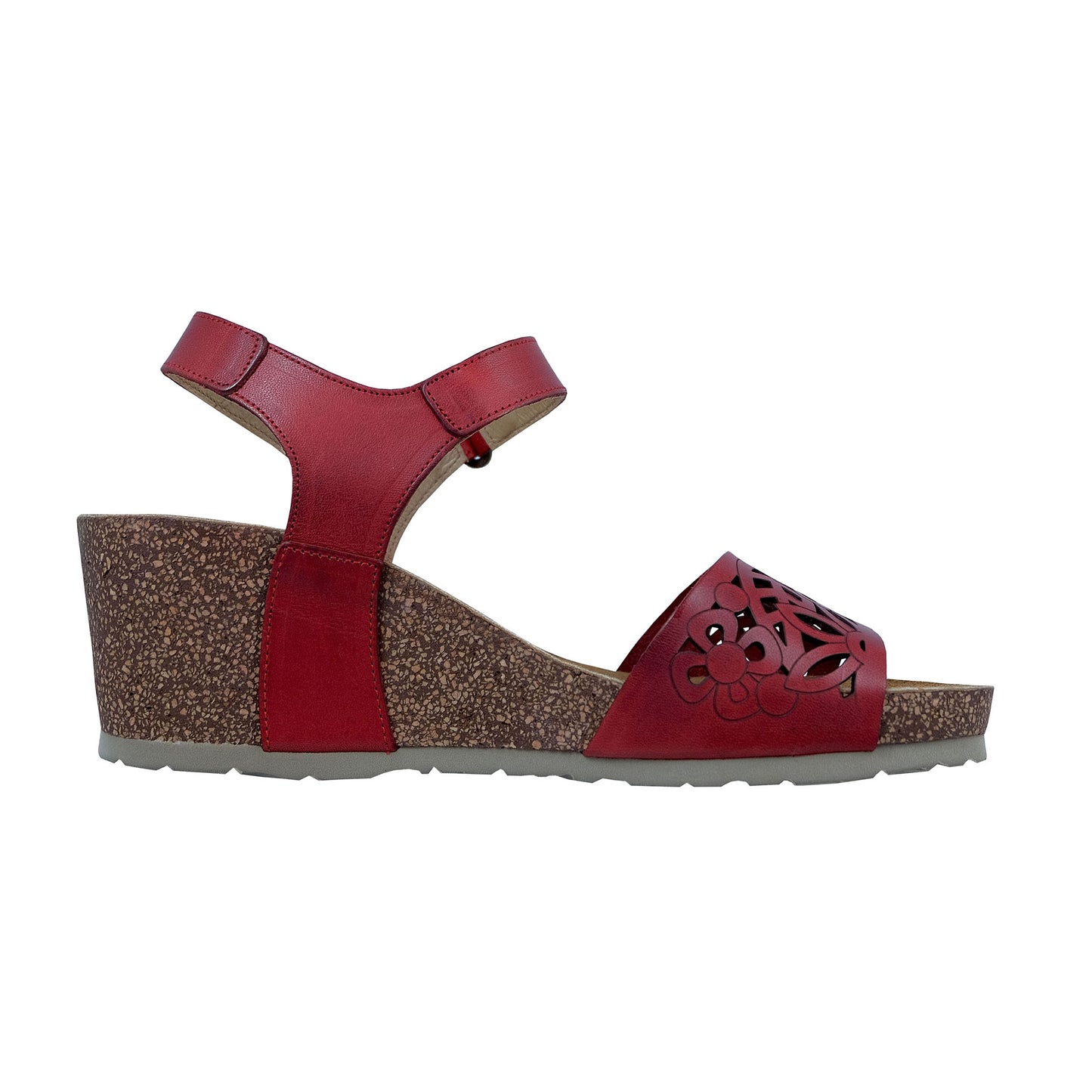 Dorking : Sandale compensée en cuir rouge pour femme D8550