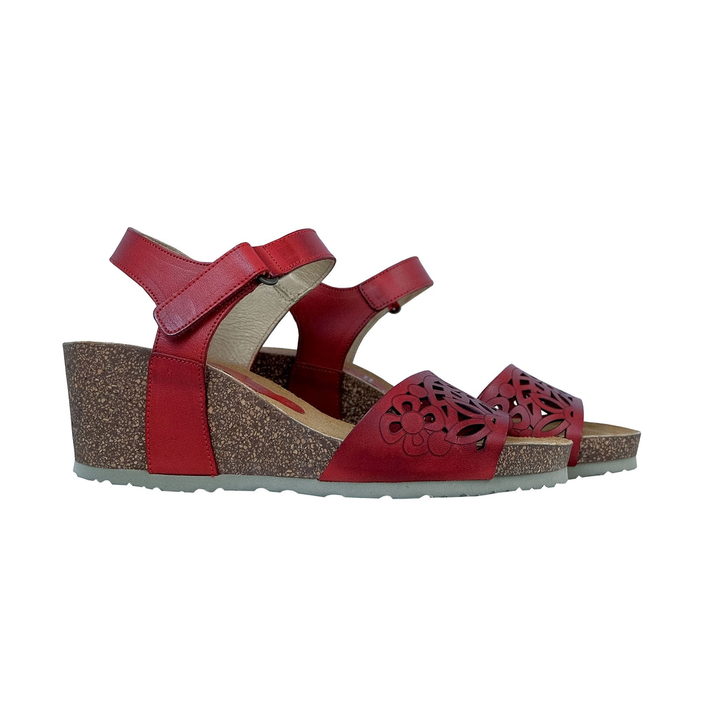 Dorking : Sandale compensée en cuir rouge pour femme D8550