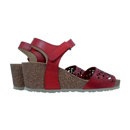 Dorking : Sandale compensée en cuir rouge pour femme D8550