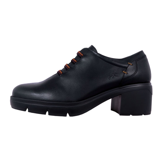 Fluchos Fugaz: Women's Black Leather Heeled Shoes F2115