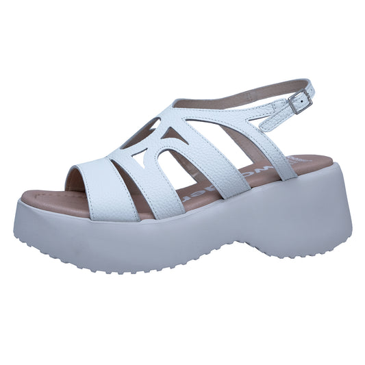 Wonders : Sandales à plateforme pour femme en cuir blanc D-9722