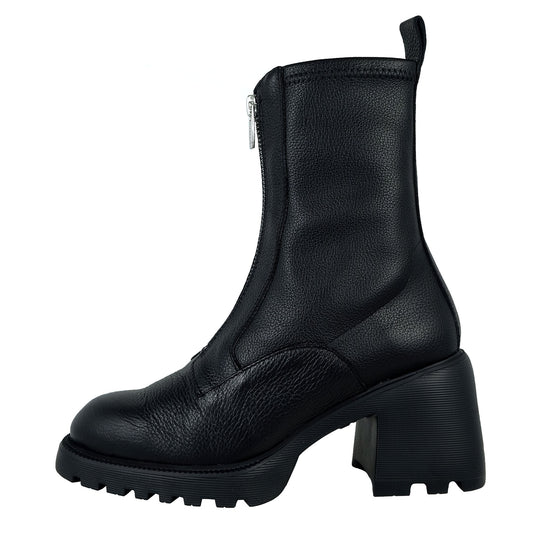 Wonders: Women's Black Leather Block Heel Boots G-6701