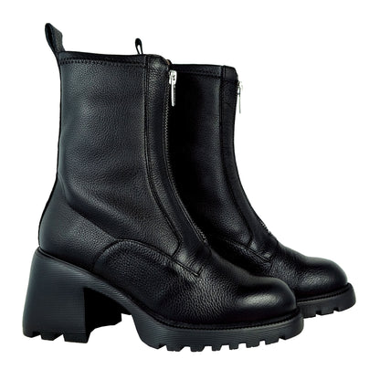 Wonders: Women's Black Leather Block Heel Boots G-6701