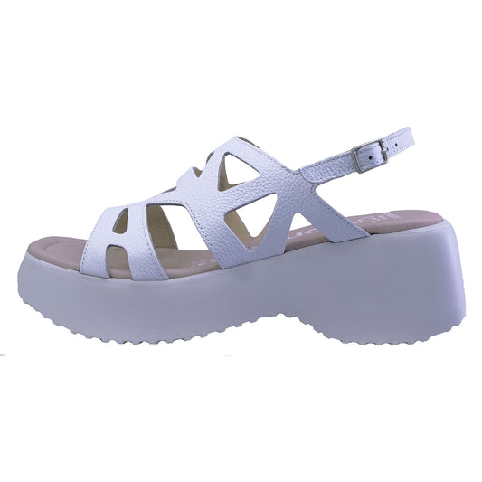 Merveilles : Sandales à plateforme pour femme en cuir blanc D-9702