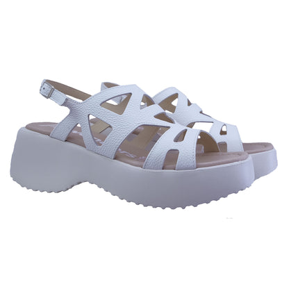 Wonders: Women's Platform Sandals White Leather D-9702