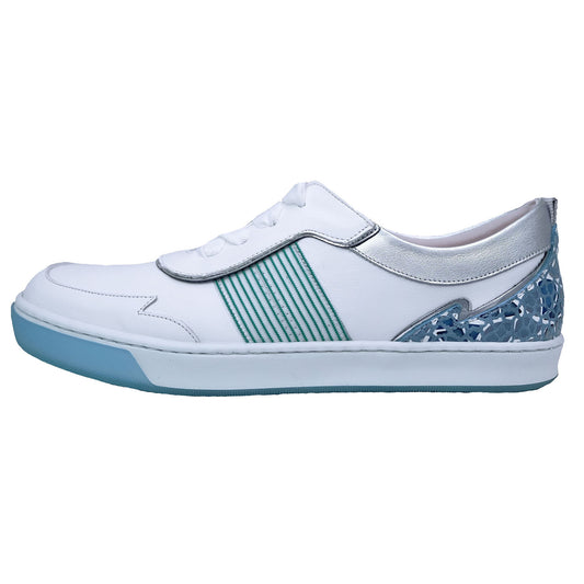 Dorking Carol: Women's Flat Sneakers in White/Blue Leather D8726 – Style and Comfort