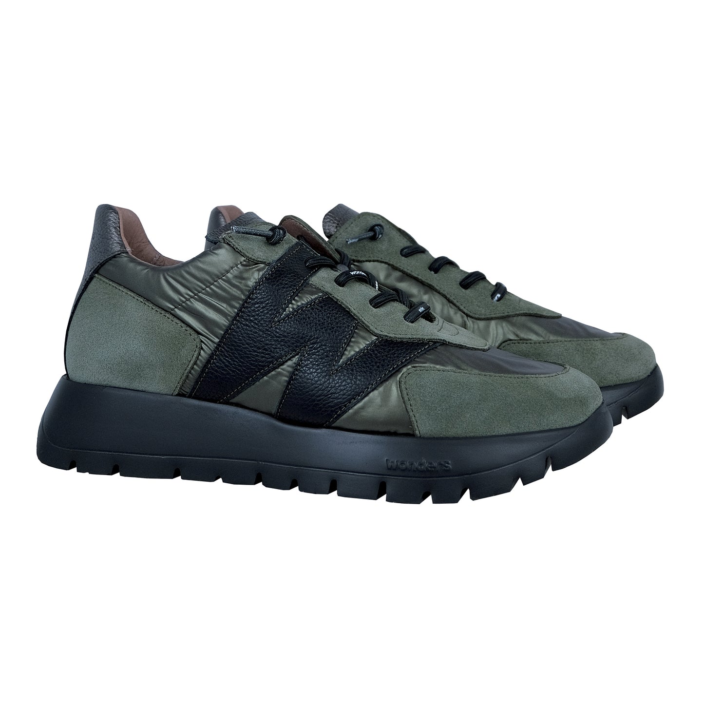 Wonders Oslo : Baskets à plateforme en cuir vert pour femme A-2464