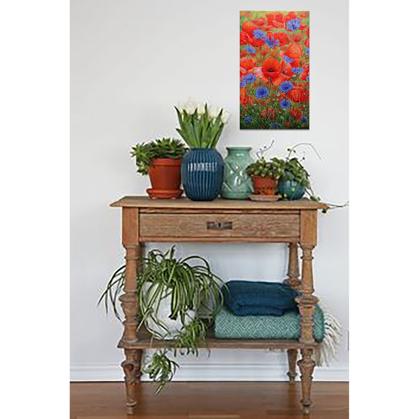 Anastasia Woron: "Poppies with Cornflowers" – Original Oil Painting 46x27 cm (2022)