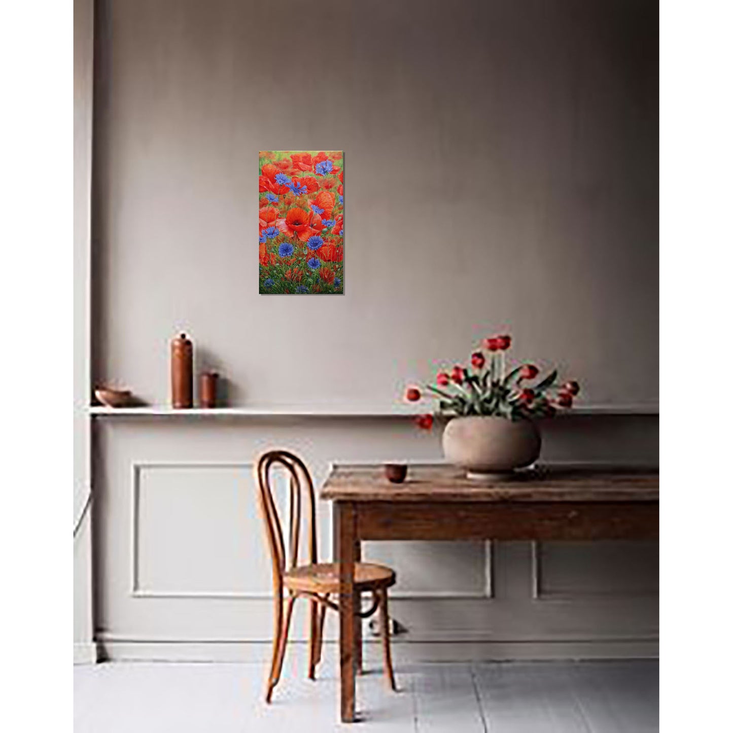 Anastasia Woron: "Poppies with Cornflowers" – Original Oil Painting 46x27 cm (2022)